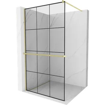 Mexen Kioto+ sprchová stěna s policí Walk-in 120 x 200 cm, černá mřížka, zlatá kartáčovaná - 800-120-121-55-77 Sprchové stěny