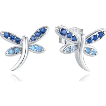 Náušnice MINET Stříbrné náušnice vážky s modrými zirkony