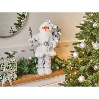 Vánoční dekorace Dekorativní figurka stříbrná látka syntetický materiál Santa Claus Mikuláš Vánoce Beliani