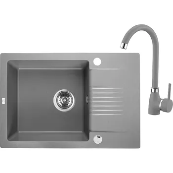 Granitový dřez Laveo Dřez 1 komorový s odkapávačem Celia, granit - SJCG513T, šedý v setu s pákovou baterií