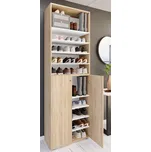 Vcm Botník Lona XL s 10 přihrádkami, otočné dveře a police, dub sonoma