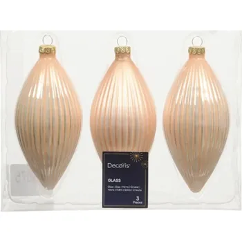 Vánoční dekorace Vánoční ozdoby kapky skleněné 13 cm broskvové 3 ks