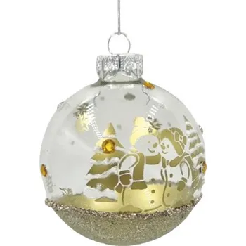 Vánoční ozdoba Vánoční koule sněhuláci skleněná Ø 8 cm zlato-bílá