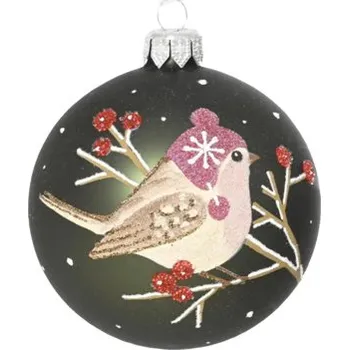 Vánoční ozdoba Vánoční ozdoba skleněná koule s ptáčekm Ø 8 cm černá