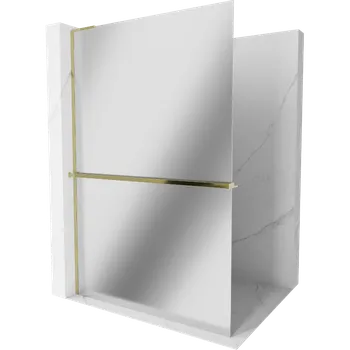 Mexen Kioto+ L sprchová stěna s poličkou Walk-in 120 x 200 cm, zrcadlo, zlatá - 800-120-123-50-50 Sprchové stěny