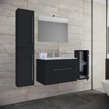 Koupelnový nábytek Vcm 5dílná umyvadlová skříňka Badinos 1 zásuvka 80 cm se zrcadlem, střední a vysokou skříňkou, černá