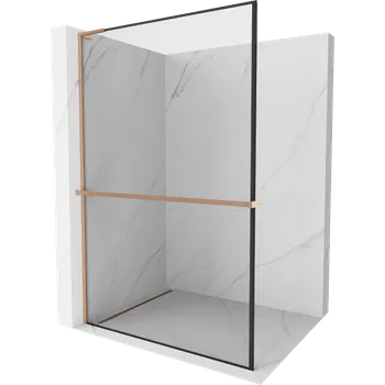 Mexen Kioto+ L sprchová stěna s policí Walk-in 60 x 200 cm, černý rám, kartáčovaná měď - 800-060-123-65-70 Sprchové stěny