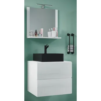 Koupelnový nábytek Vcm 3dílná umyvadlová skříňka Lendas BL M 60 cm se zrcadlem, bílá