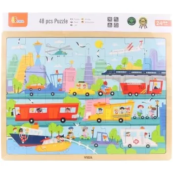 Puzzle Viga na podložce poznáváme dopravu ve městě 48 dílků