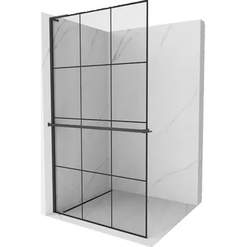 Mexen Kioto+ L sprchová stěna s poličkou Walk-in 120 x 200 cm, černá mřížka, černá - 800-120-123-70-77 Sprchové stěny