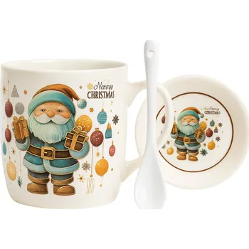 Termohrnek eCa KB34WZ3 Vánoční dárková sada - Keramický hrnek, lžička, podšálek 350 ml
