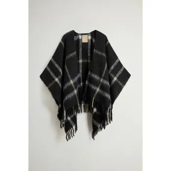 Dámský svetr PONČO WOOLRICH BRUSHED ALPACA CHECK CAPE BLACK CHECK