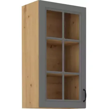 Šatní skříň Prosklená skříň, šíře 40 cm, výška 90 cm Dub artisan Šedý mat