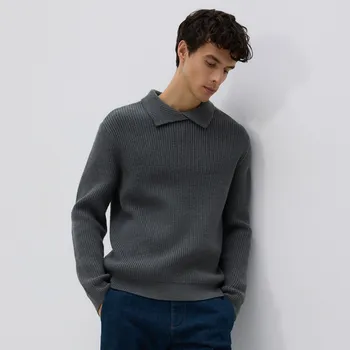 Pánský svetr Reserved - Polotriko s příměsí vlny - středně šedá - 076FR-85M - 076FR-85M-M