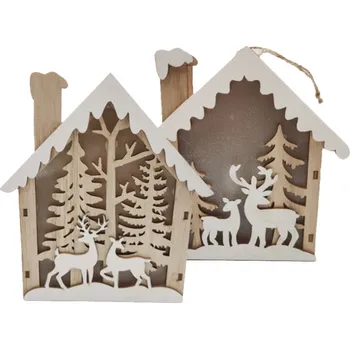 Vánoční osvětlení Domek dřevěný s LED světlem 13x14x3cm mix 946231