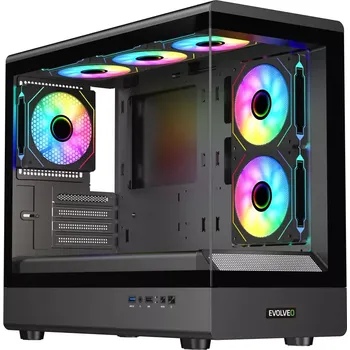 PC skříň EVOLVEO Ursus, mATX/6x ARGB 120/sklo čelo + bok
