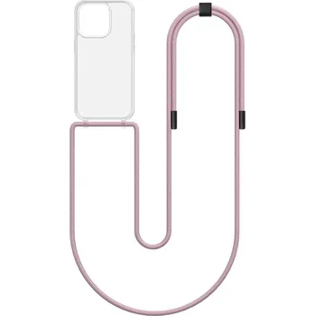 Pouzdro na mobilní telefon Kryt Simple iPhone 14 Pro s růžovou šňůrkou průhledný (obal neboli pouzdro na iPhone 14 Pro)