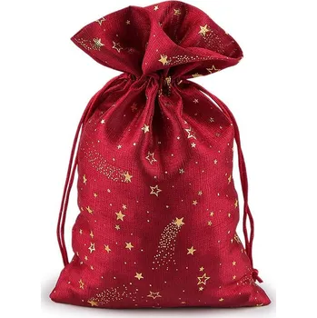 Bytová dekorace Vánoční dárkový pytlík hvězdy 20x30 cm - 2 červená tmavá