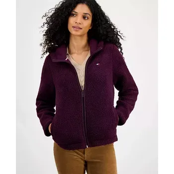 Dámská mikina Tommy Hilfiger dámská mikina, Sherpa Zip-Front fialová S
