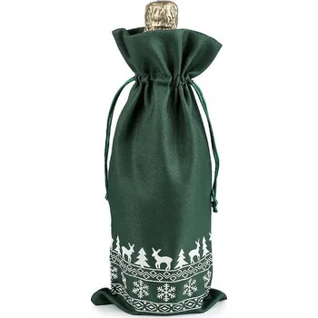 Bytová dekorace Vánoční dárkový pytlík na láhev 15x32 cm - 4 zelená tmavá