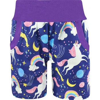 Dívčí oblečení V-Mart, Dívčí kraťasy Jednorožci - fialové (s gumou v pase) 110/116