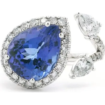 Prsten Prsten z bílého zlata s tanzanitem ve tvaru slzy a diamanty 2011895