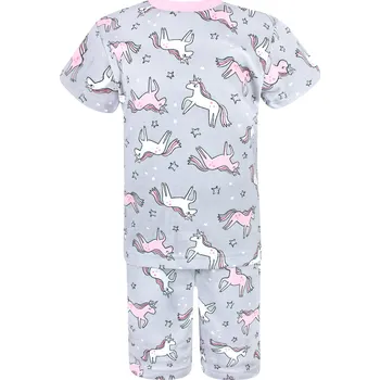 Dívčí pyžamo V-Mart, Dívčí pyžamo s krátkým rukávem Jednorožci na šedé 140