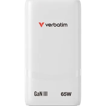 Verbatim GaN cestovní adaptér Fold 'n' Go 65W, 2×USB-C PD3.0, EU konektor, bílá