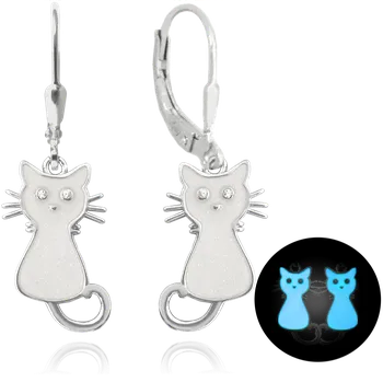 Náušnice Stříbrné náušnice se svítící bílou kočičkou