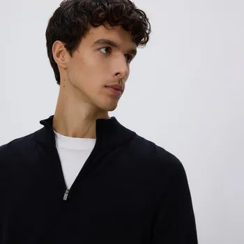 Pánský svetr Reserved - Svetr se stojáčkem na zip - černý - 043FR-99X - 043FR-99X-XXL