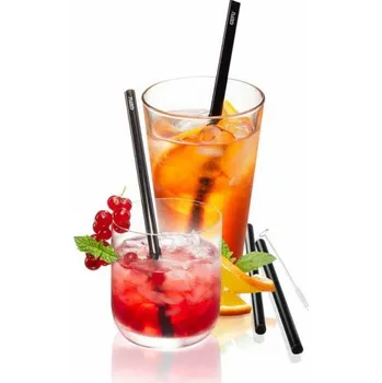 GEFU Future 18 cm 4 ks černá - skleněná brčka pro opakované použití na nápoje a pití se štětečkem