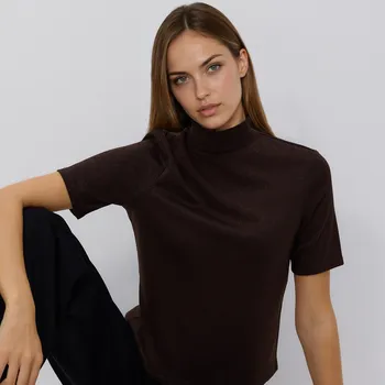 Dámské tričko Reserved - Halenka s kovovou nití - tmavě hnědá - YT122-89X - YT122-89X-L