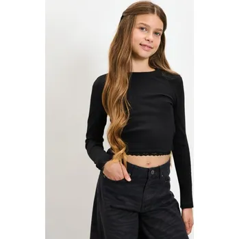 Sinsay - Tričko z&nbsp;žebrovaného úpletu - černá - 112EN-99X - 112EN-99X-140