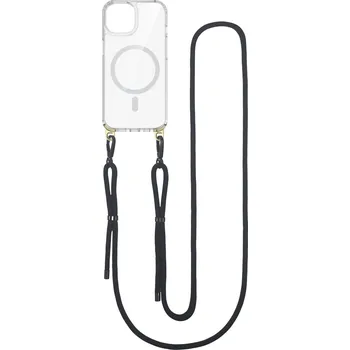 Pouzdro na mobilní telefon Zadní pevný kryt Strap Mag na iPhone 13 s černou šňůrkou průhledný (obal neboli pouzdro na iPhone 13)