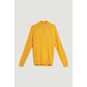 Pánský svetr SVETR GANT COTTON CABLE HALF ZIP YELLOW LICHEN