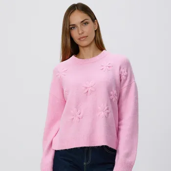 Dámský svetr Reserved - Svetr s 3D aplikacemi - růžová - 463HI-30X - 463HI-30X-L