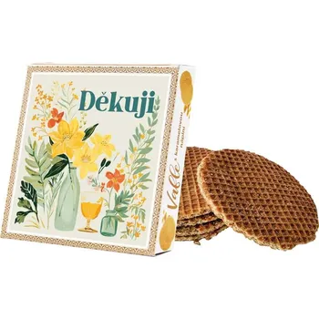 Vafle s karamelovou náplní v krabičce se stojánkem - děkuji