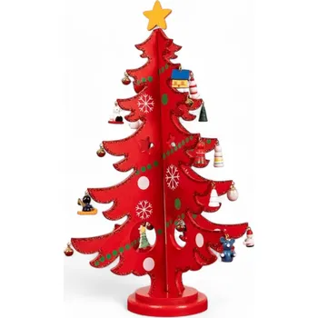 Vánoční ozdoba Dřevěný vánoční stromeček s figurkami (29 cm) Barva: Červená