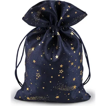 Vánoce Vánoční dárkový pytlík hvězdy 20x30 cm - 3 modrá tmavá