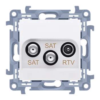 Elektrická zásuvka Zásuvka anténní SAT+SAT+RTV, 2x vstup: 5&nbsp;MHz–2,4 GHz, Simon 10 CASK2.01/11, bílá
