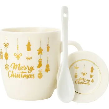 Termohrnek eCa KB33WZ3 Vánoční dárková sada - Keramický hrnek, lžička, podšálek 350 ml