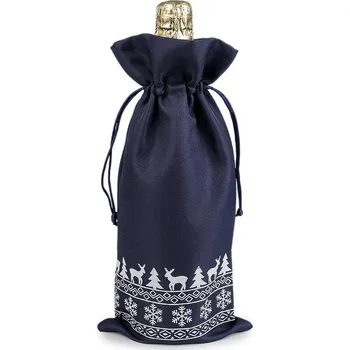 Bytová dekorace Vánoční dárkový pytlík na láhev 15x32 cm - 3 modrá tmavá