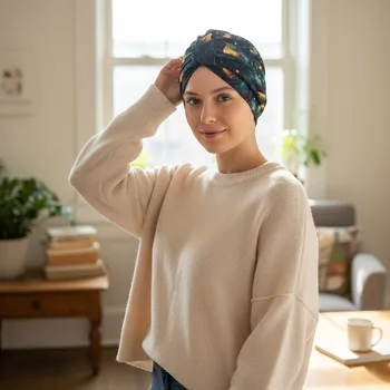 Ebbie Bavlněný turban-twist - ZELENOZLATÉ LISTY Velikost: 54