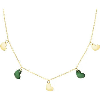 Náhrdelník Zlatý náhrdelník se syntetickými malachity - srdce - AP542-0460