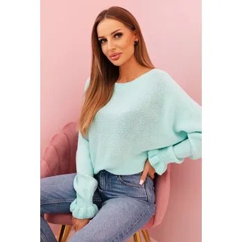 Dámský svetr Kesi Svetr dámský z mohairu s nařasenými rukávy a výstřihem na zádech Barva: Tyrkysová, Velikost: UNI