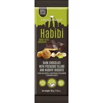 Čokoláda Hořká čokoláda s pistáciovou náplní (45%) a sušenkami HABIBI 80g