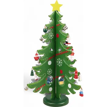 Vánoční ozdoba Dřevěný vánoční stromeček s figurkami (35 cm) Barva: Zelená