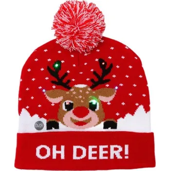 Čepice eCa CZ50 LED Vánoční čepice s bambulkou, červená