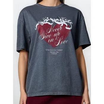 Sinsay - Bavlněné oversize tričko s potiskem - šedá - 456FG-90X - 456FG-90X-XS