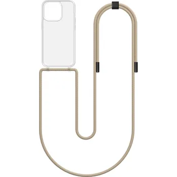 Pouzdro na mobilní telefon Kryt Simple iPhone 15 Pro s béžovou šňůrkou průhledný (obal neboli pouzdro na iPhone 15 Pro)